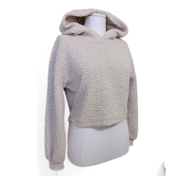Beige Cropped Teddy Sweatshirt Sweater Zaful Hoodie Neutral Cute Soft Size S - Picture 2 of 8
